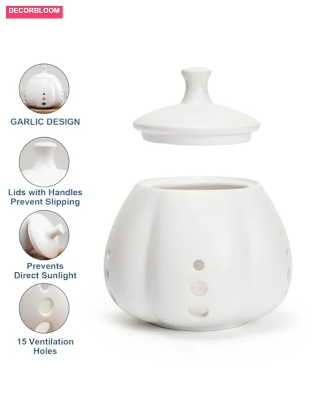 Ceramic Garlic Keeper with Lid, Kitchen Storage Pod for Freshness